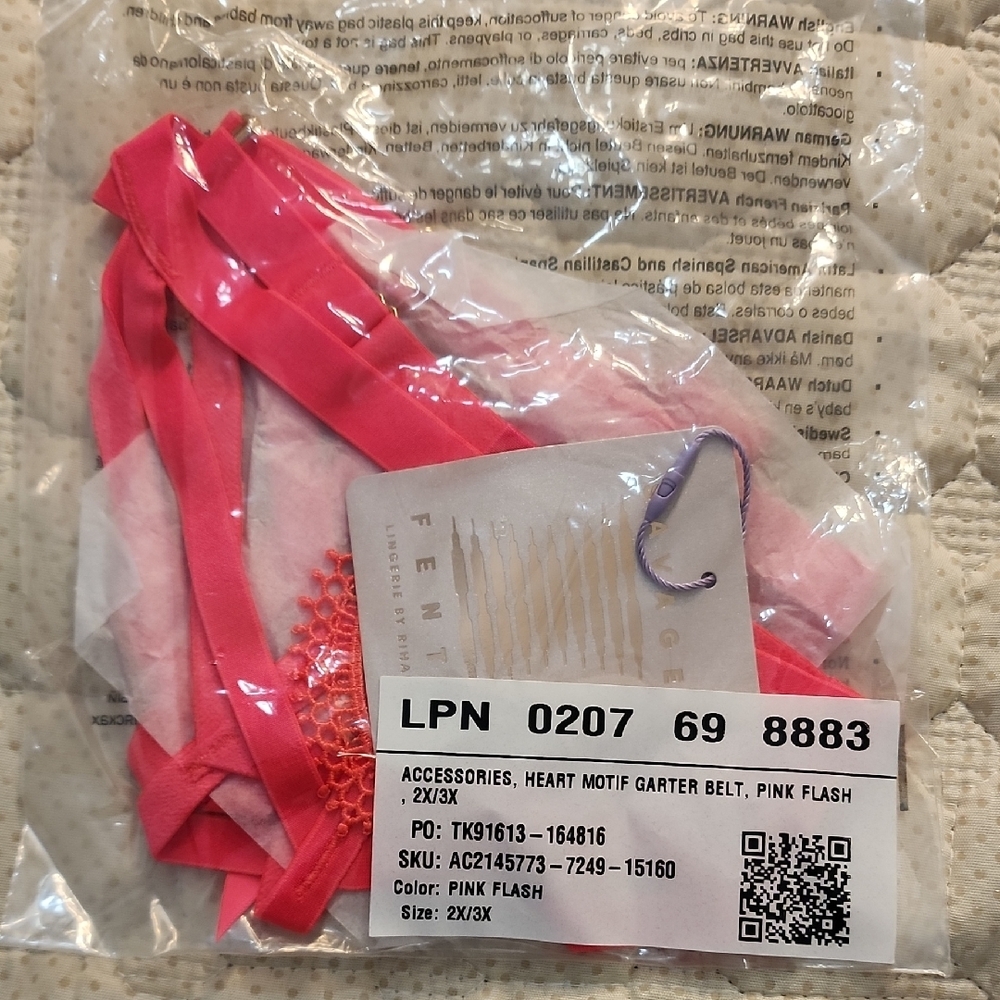 Savage X Fenty Pink Flash Heart Motif Garter Belt